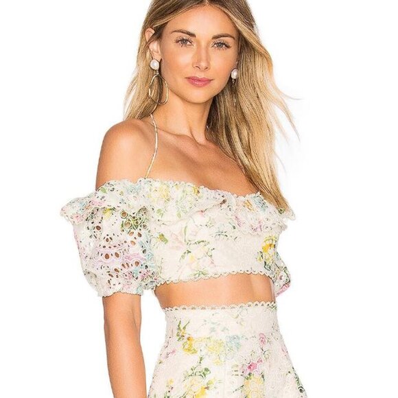 ZIMMERMANN Women's Heathers Off Shoulder Top Size 2 In Garden Floral - Picture 2 of 9